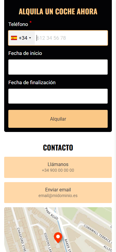 Parte inferior del ejemplo de Linktree de un negocio de automóviles