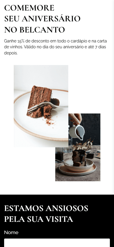 Parte inferior do exemplo de Linktree do restaurante