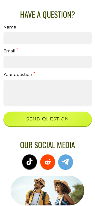 Bottom of a travel guide’s website with a contact form