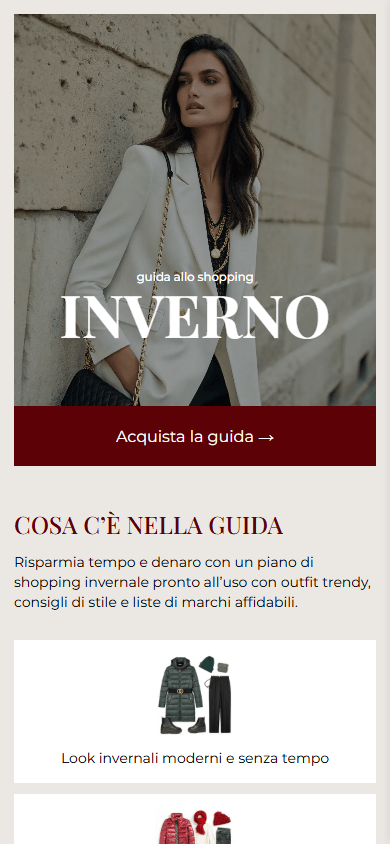 Parte superiore dell’esempio della pagina di link in bio del creatore di una guida di stile