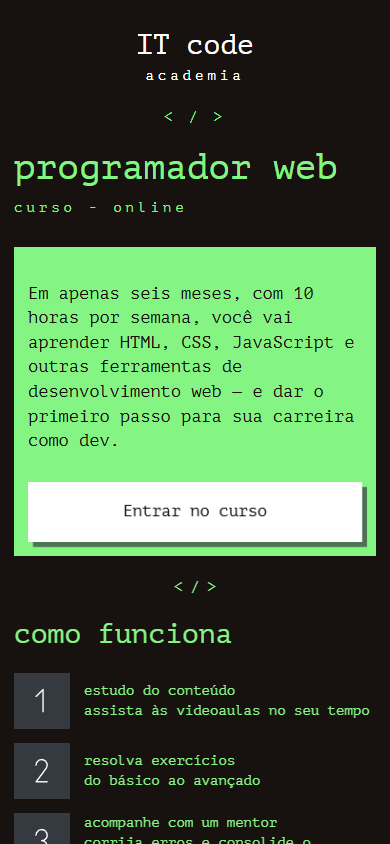 Parte superior do bom exemplo de Linktree de uma academia de TI
