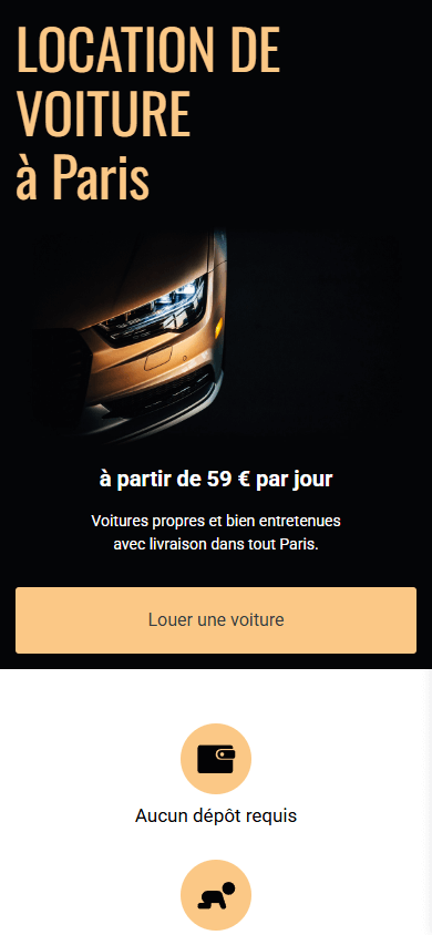 Le haut de l’exemple de Linktree pour la location de voitures