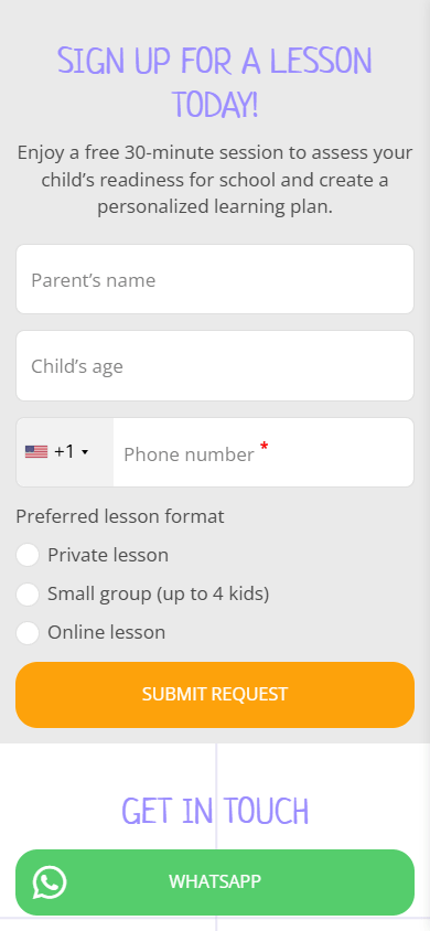 Bottom of the online school link in bio page