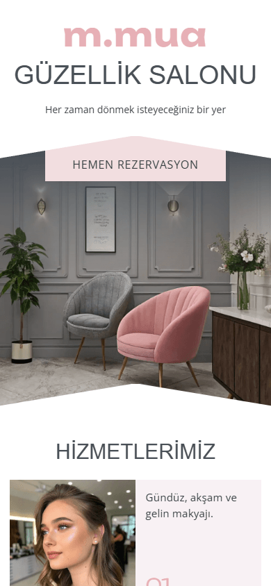 Güzellik salonunun bio link sayfası örneğinin üst kısmı
