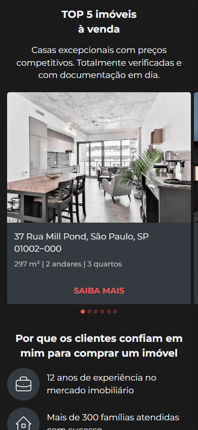 Parte central do exemplo de Linktree do corretor de imóveis