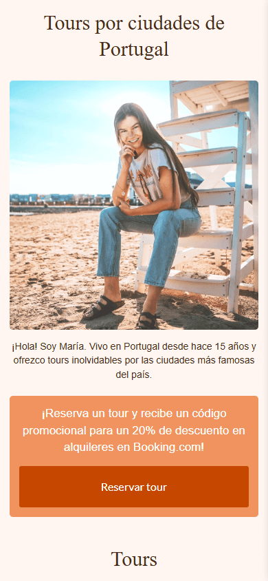 Parte superior del diseño de Linktree para viajeros