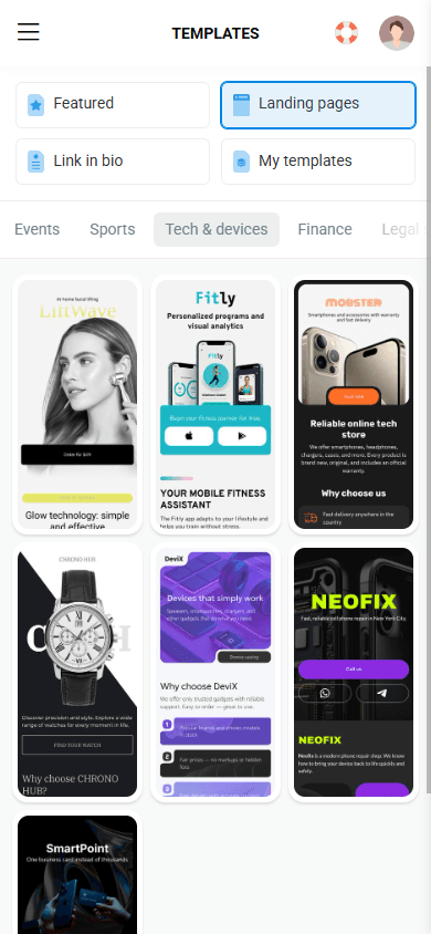 Tech and devices page templates