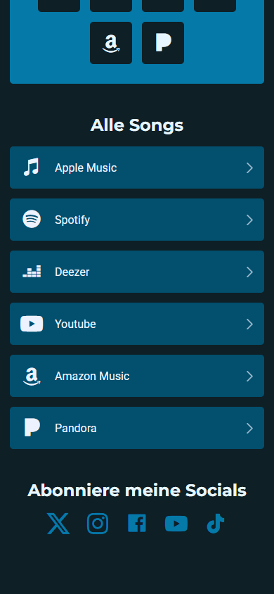 Der untere Bereich des Linktree-Beispiels eines Musikers