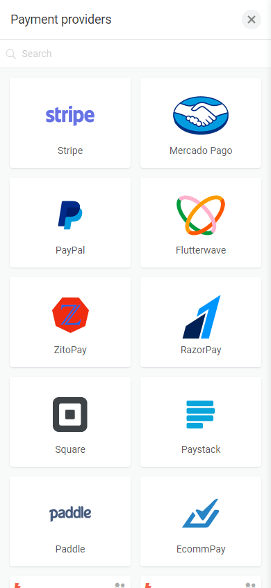 Payment providers available in Taplink