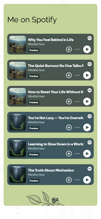 Bottom section of the podcaster’s Tap Bio-style page featuring podcasts as individual tracks