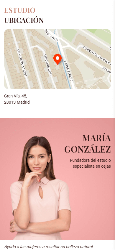 Parte inferior del excelente ejemplo de Linktree de la esteticista