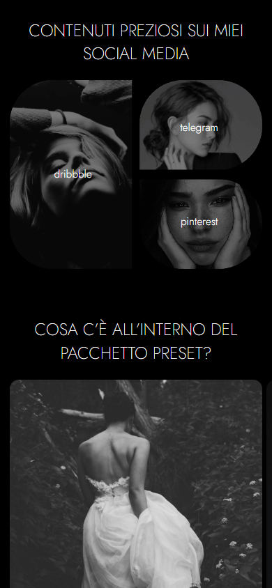Parte centrale della pagina di link in bio di un fotografo