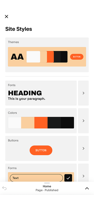 Site style settings in Squarespace’s website editor