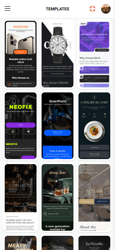 Second part of templates available in Taplink