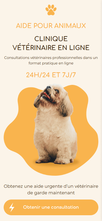 Le haut de l’exemple de Linktree de la clinique vétérinaire