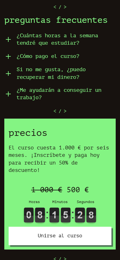 Parte inferior del ejemplo de Linktree de la academia