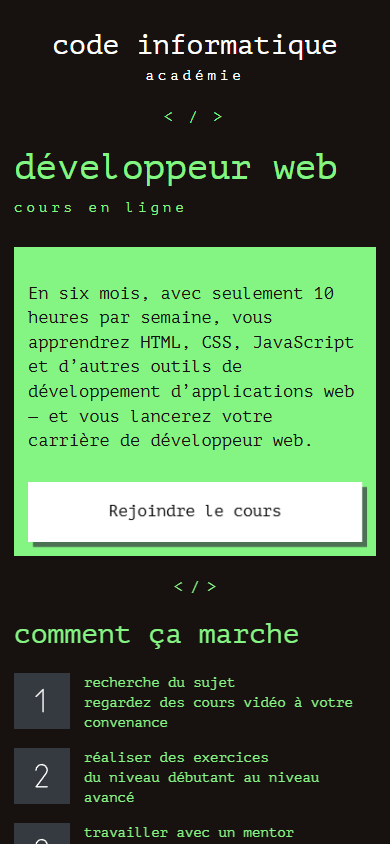 Le haut de l’exemple de Linktree d’une académie IT