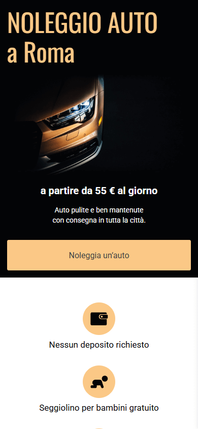 Parte superiore dell’esempio di Linktree per un’attività di noleggio auto
