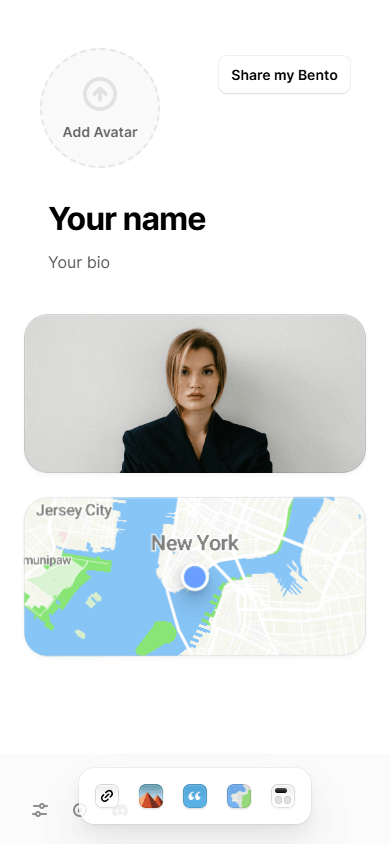 Two horizontally oriented content blocks in Bento.me