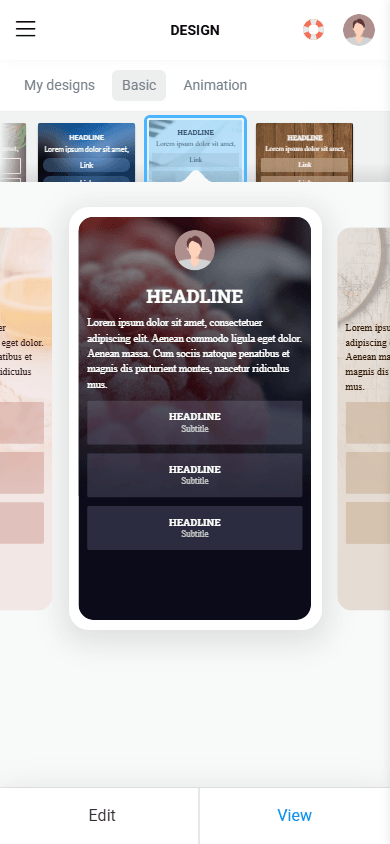 Static red-and-blue design theme in Taplink