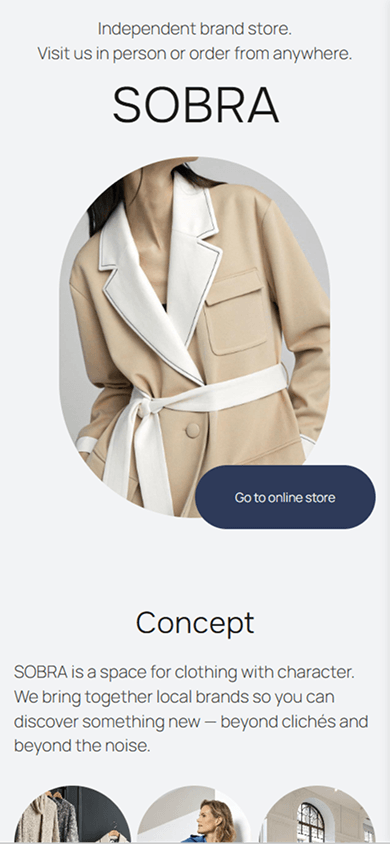 Clothing brand website built with Taplink
