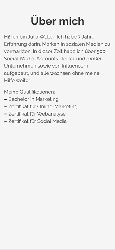 Eine Überschrift, eine Beschreibung und eine Liste, erstellt mit dem Block „Text“ in Taplink