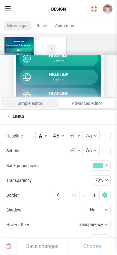Advanced customization options in the Taplink builder