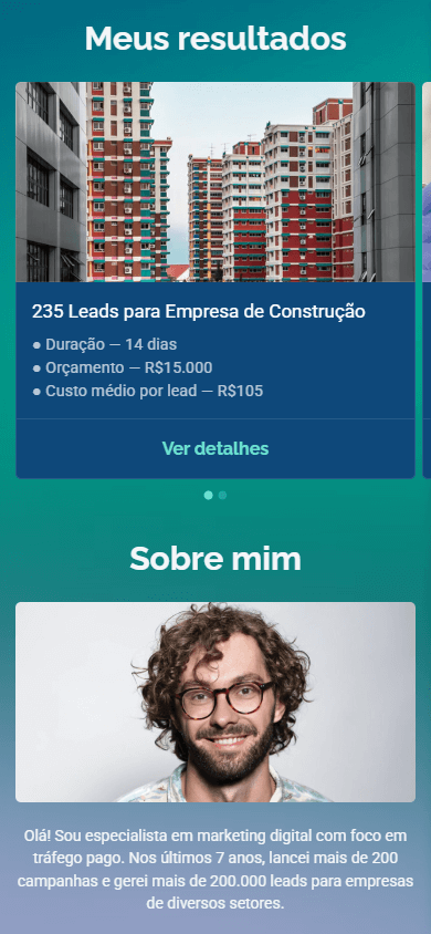 Parte central da página de Linktree do marketer