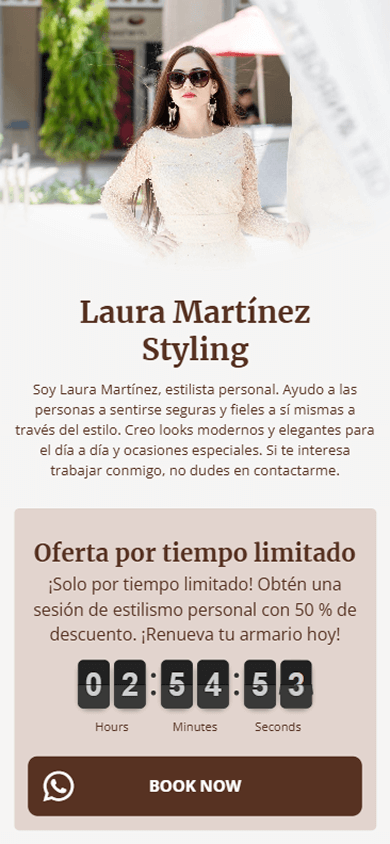 Parte de la página generada en Taplink AI que muestra una imagen de perfil, una descripción y una oferta por tiempo limitado