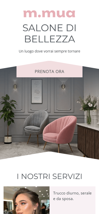 Parte superiore dell’esempio della pagina di link in bio di un salone di bellezza
