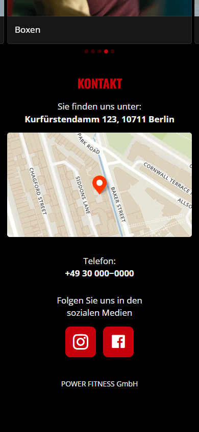 Der untere Bereich des Fitness-Linktree-Seitenbeispiels