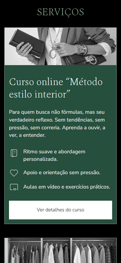 Parte central do design de Linktree da stylist