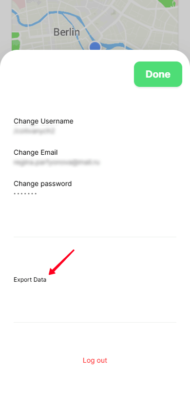 A page settings window with the Export Data button highlighted in the Bento.me account