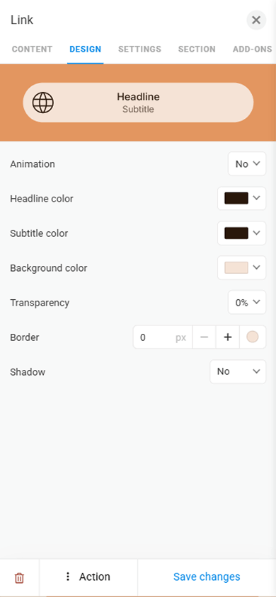 Link block design settings in Taplink