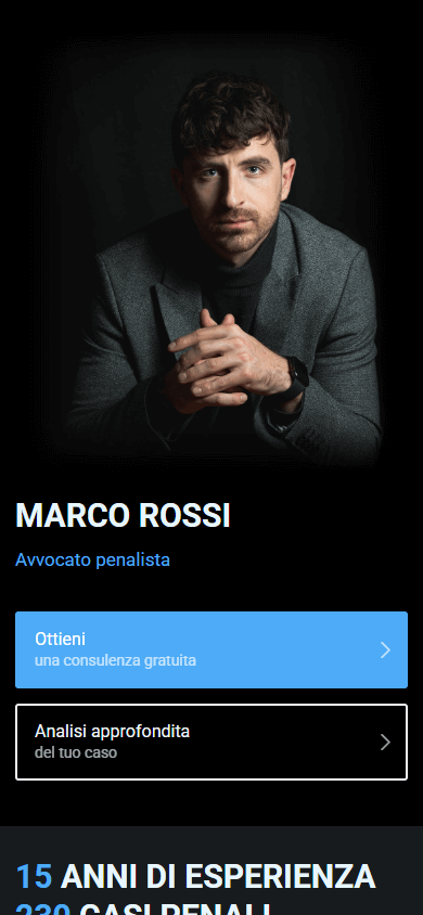 Parte superiore dell’esempio di pagina Linktree di un avvocato