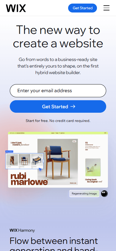 A homepage of Wix, a mobile website builder
