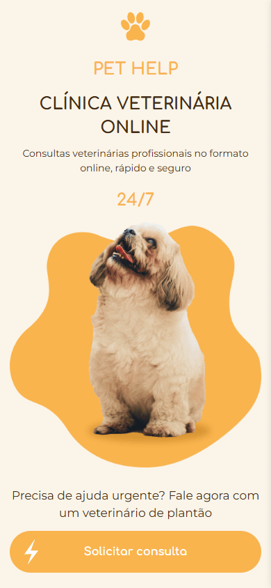 Parte superior do exemplo de Linktree da clínica pet