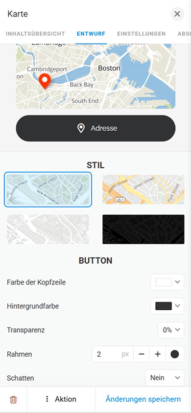 Einstellungen für das Kartendesign im Block „Karte“