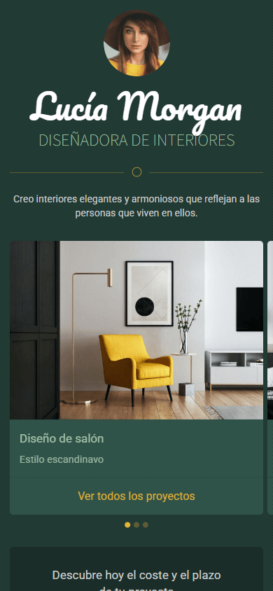 Parte superior del ejemplo del Linktree de la diseñadora
