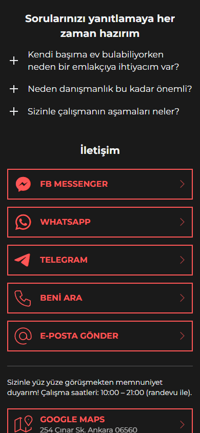 Gayrimenkul işletmesi Linktree örneğinin alt kısmı