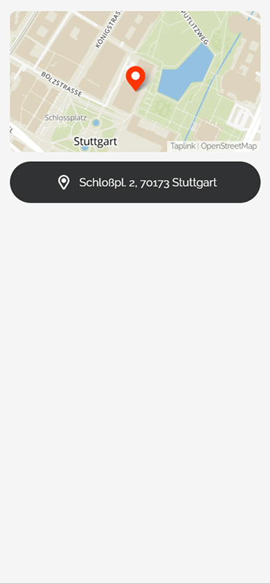Eine Karte mit einem Button, erstellt mit dem Block „Karte“ von Taplink