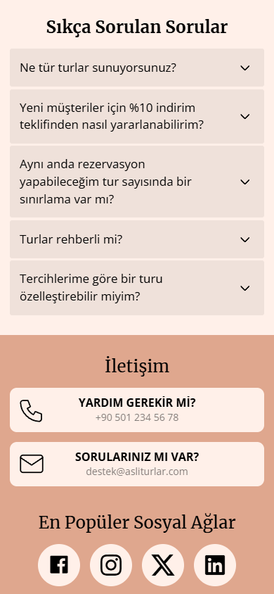 Taplink AI ile oluşturulan sayfa örneğinin alt kısmı