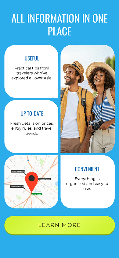 Middle of a travel guide’s website with a benefits grid