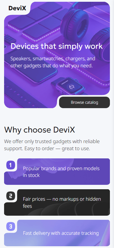 Top of the example of the gadget store’s link in bio page