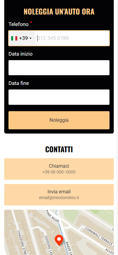 Parte inferiore dell’esempio di pagina Linktree per il settore auto