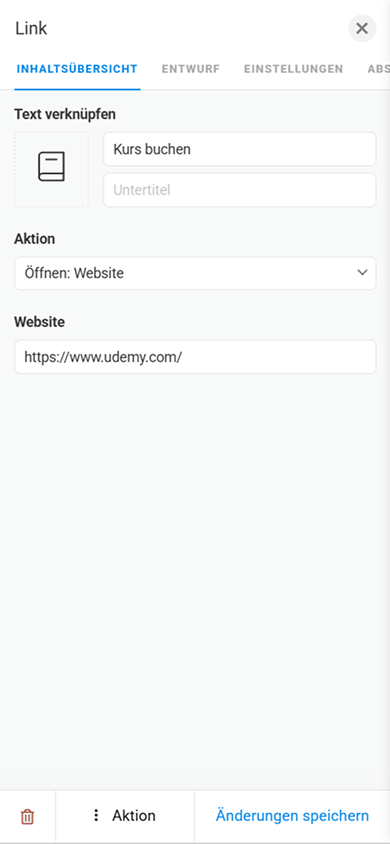Inhaltseinstellungen des Blocks „Link“ in Taplink