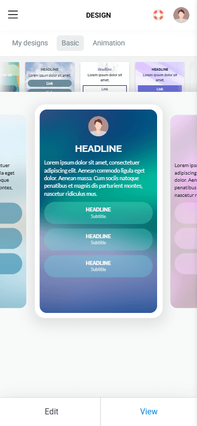 Design themes interface in the Taplink landing page builder