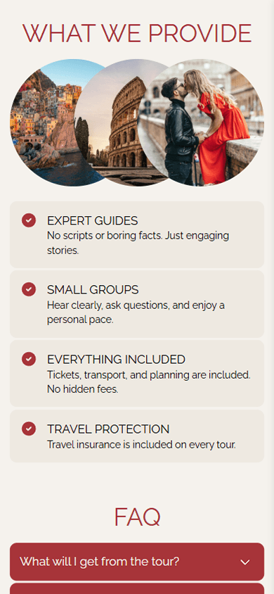 Bottom of the travel agency’s page