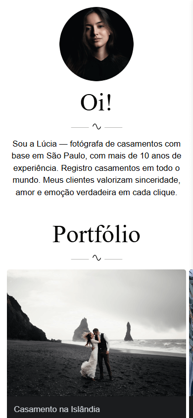 Parte superior do design de Linktree para um fotógrafo