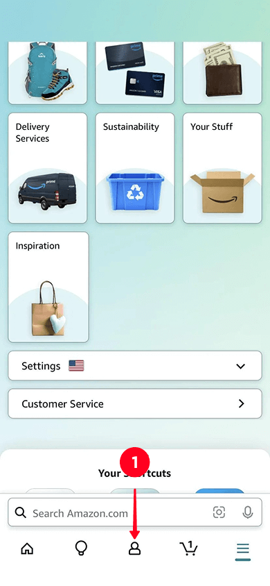 Going to the profile page in the Amazon app